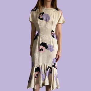 [DISEGNI BY PEREZ] SILK FLORAL RUFFLE DRESS